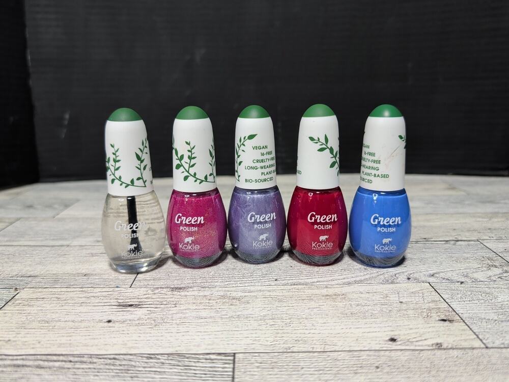 Kokie Cosmetics Green Nail Polish Plant Based 4 Colors And 1 Clear Coat